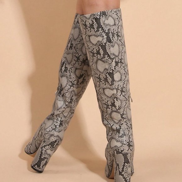 Multicolor Preppy Womens Ladies Fashion Boots Snake Print Chunky Heel Boots - Picture 3 of 5